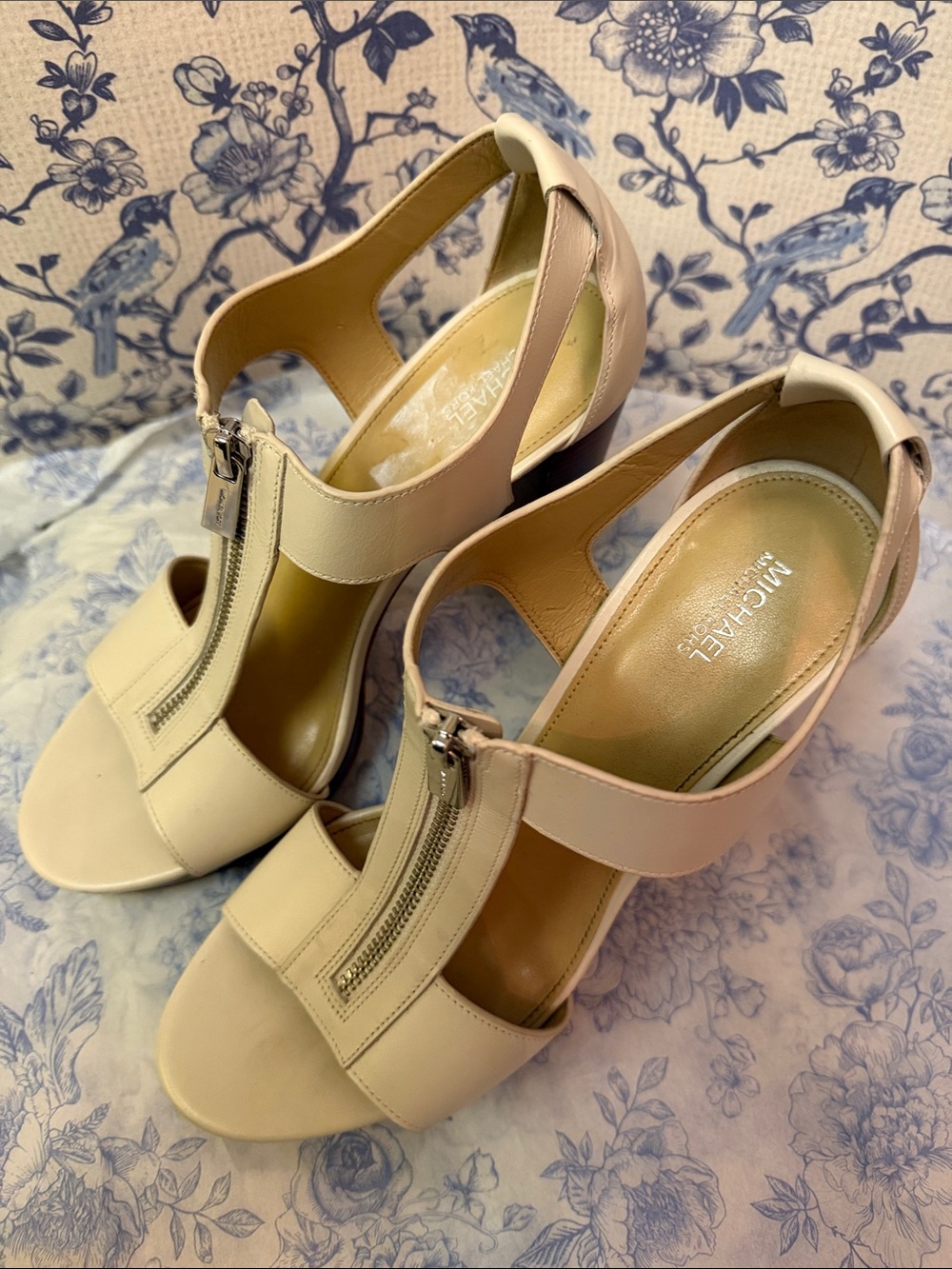 Michael Kors Blush Beige Open-Toe Zipper Heels